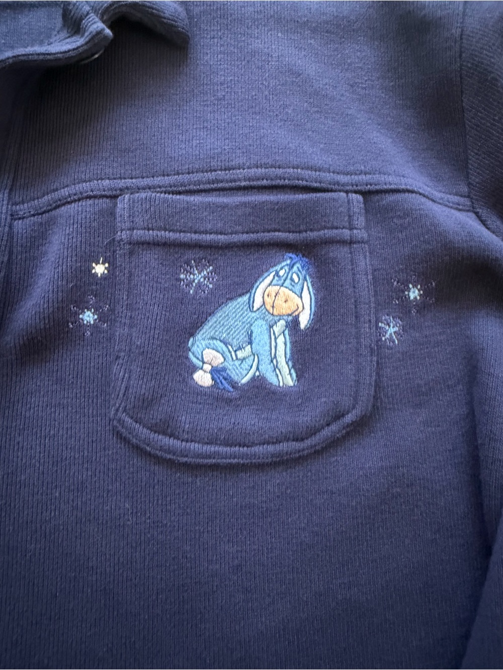 Vintage 90s Disney Navy Eeyore Embroidered Snowflake Button-Down Sweatshirt XXL